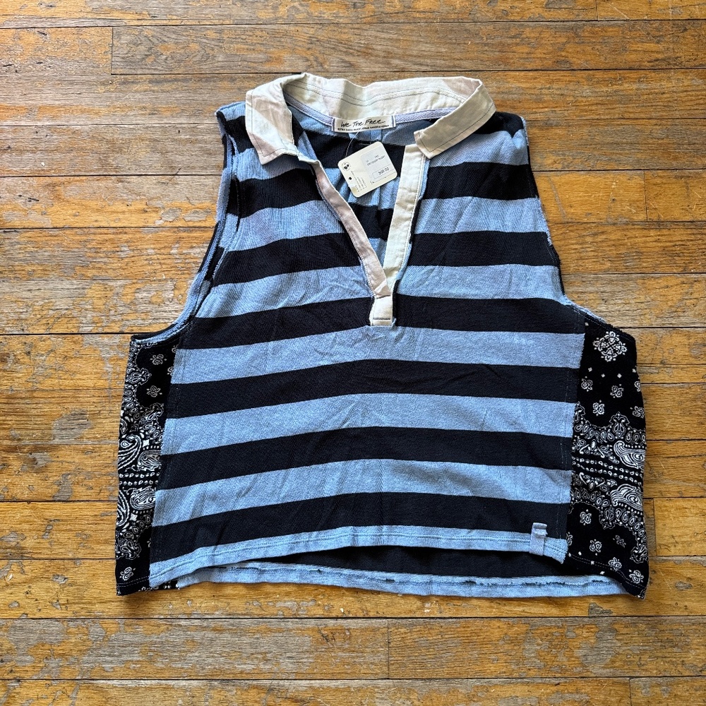 Free People Women's Doing It Rugby, Charcoal Blue Combo, XS - Picture 2 of 5